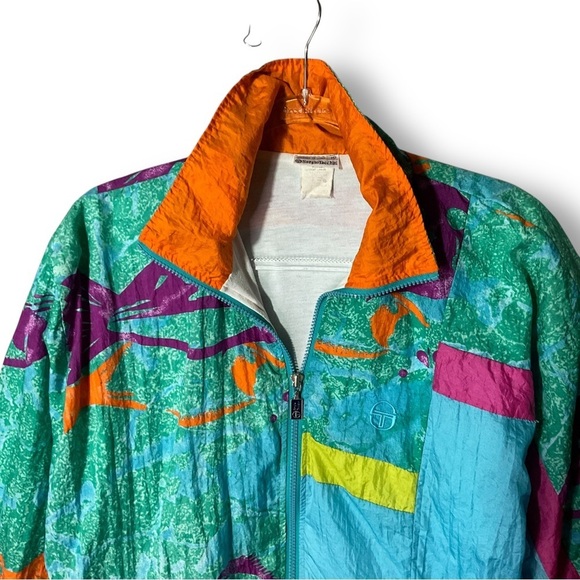 Sergio Tacchini Vintage Windbreaker Sz 10 Womens Italian Blue 80's Retro Jacket - Picture 2 of 10